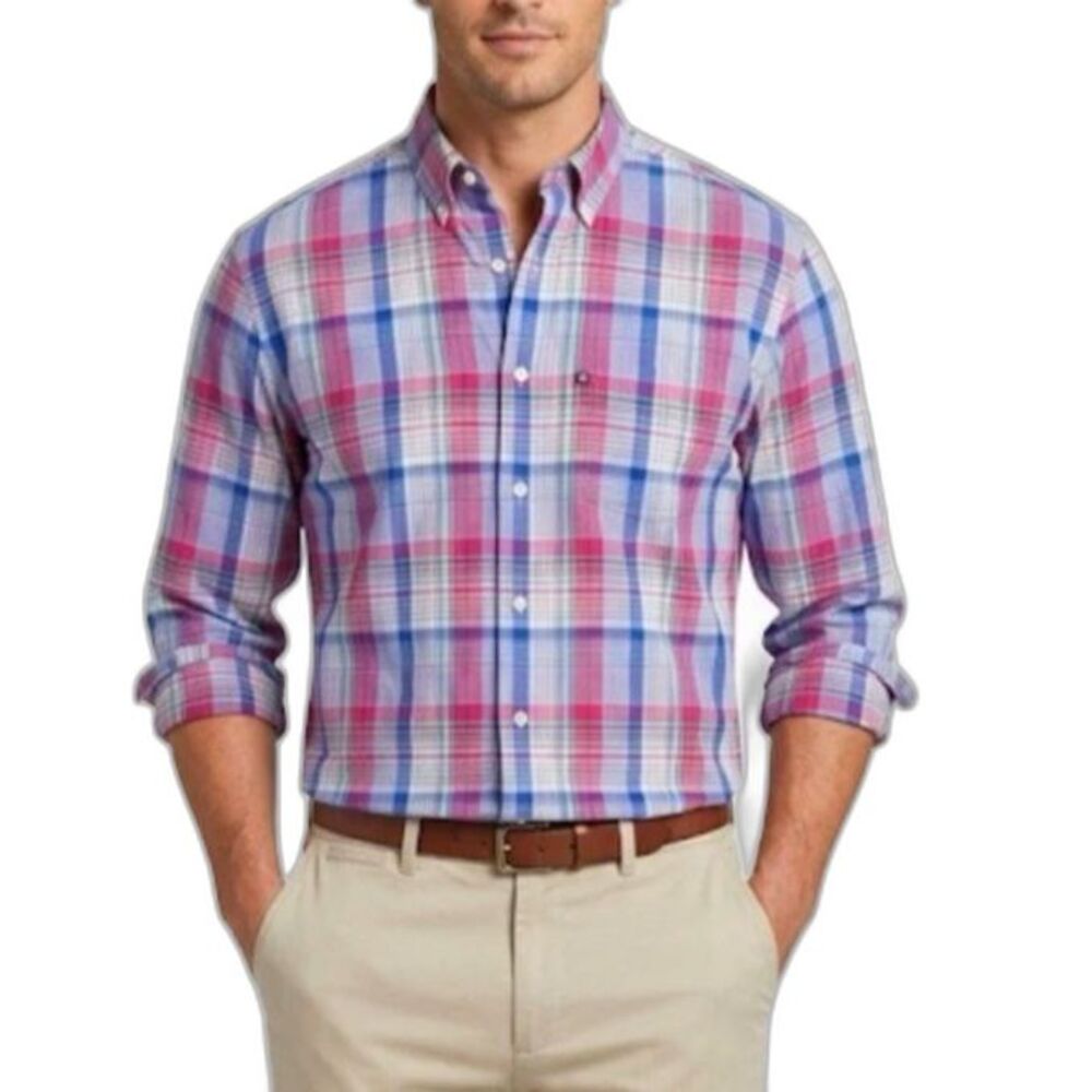 Brooks Brothers 346 Men's Blue Plaid Classic Button-Down LS Shirt Size XXL